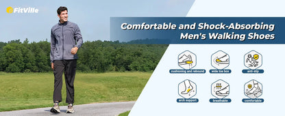 Fitville Newest Walking Shoes For Men Wide Width Thicker Cushioning Sneaker Bouncy Running Shoe Workout Gym Athletic