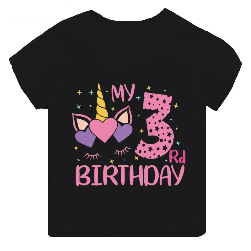 My 1 2 3 4 5 6 7 8 9 Th Years Birthday Unicorn Print Cute Girls Clothes Summer Short Sleeve Kids T Shirt Baby Customize T-Shirts