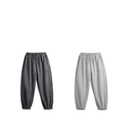 Maden Men's Casual Solid Color Polar Fleece Cuffed Sweatpants Elastic Waist Fleece-lined Pants Warm Sports Straight-leg Trousers