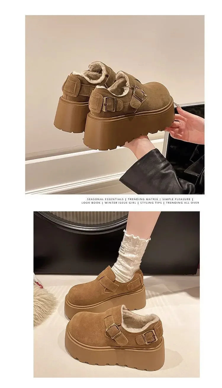 Women's Thick Bottomed Slip-On Flats Fleece Lined Cotton Shoes Spring Autumn Casual Comfortable Flat Heel Warmth Enhancing