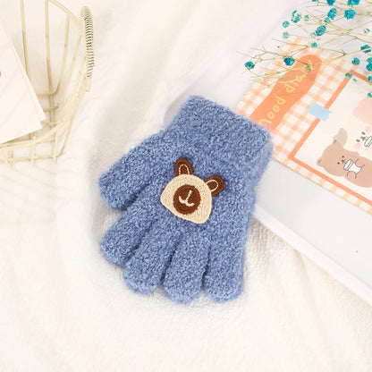Thick Velvet Children Gloves Cold Resistant Warm Kids Split Finger Gloves Cute Cartoon Bear Glove Winter Baby Mittens 1-3year
