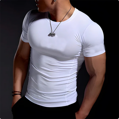 Men's compression running T-shirt fitness tight short sleeved T-shirt training jogging shirt gym sportswear quick drying