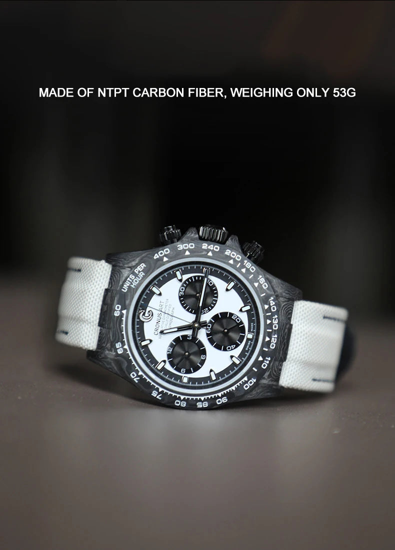 CRONUSART Men Chronograph Watch Pilot 40mm Automatic Mechanical Wristwatch Carbon Fiber Case Luminous Sapphire Mirror