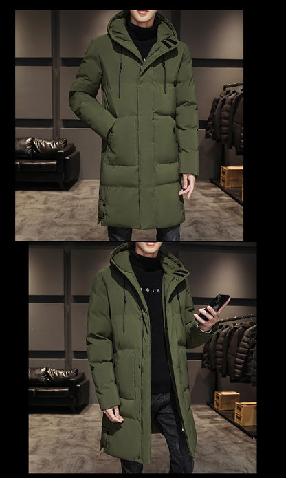 Cotton jacket men's winter thick medium long style men's decoration body trend business cotton jacket men's coat
