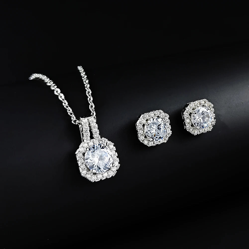 2024 New Trendy Pink Color Earrings and Necklace Pendant Set for Women Anniversary Gift Jewelry Wholesale X1104-E1104
