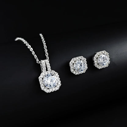 2024 New Trendy Pink Color Earrings and Necklace Pendant Set for Women Anniversary Gift Jewelry Wholesale X1104-E1104