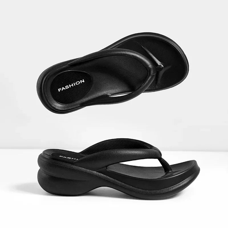 Summer 6CM Women Fashion High Heeled Slippers Female Indoor Casual Wedges Flip Flops Girls Outdoor Beach Thick Platform Sandals