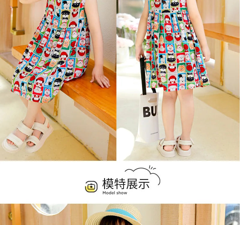 Girls Casual Dresses Flower Printing Sleeveless Casual Dress Toddler Clothes Flower Girl Dresses 2 To 8 Years