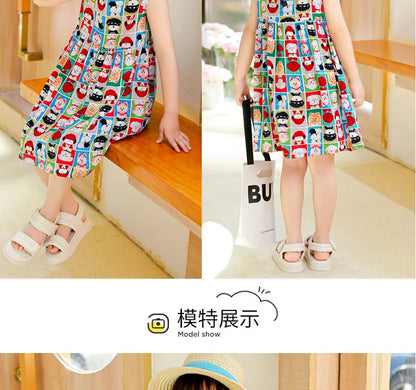 Girls Casual Dresses Flower Printing Sleeveless Casual Dress Toddler Clothes Flower Girl Dresses 2 To 8 Years