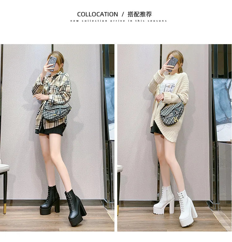 Female Boots Boots For Women Autumn Platform White Black Chunky Super High Heels Ankle High Quality Shoes Woman 2023 Brand New