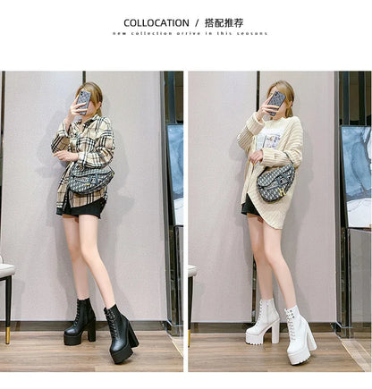 Female Boots Boots For Women Autumn Platform White Black Chunky Super High Heels Ankle High Quality Shoes Woman 2023 Brand New