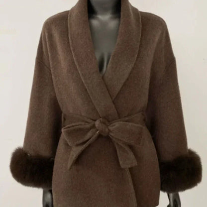 Hot sale high-end warmth comfortable and stylish double-sided straps for women  Not pure wool removable cuffs plush short jacket