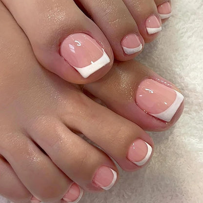 120Pcs Chic French Tip Nails Set Short French Tip Toenail Press Glossy Square Fake Toe Nails Full Cover Luxury Press On Toenails