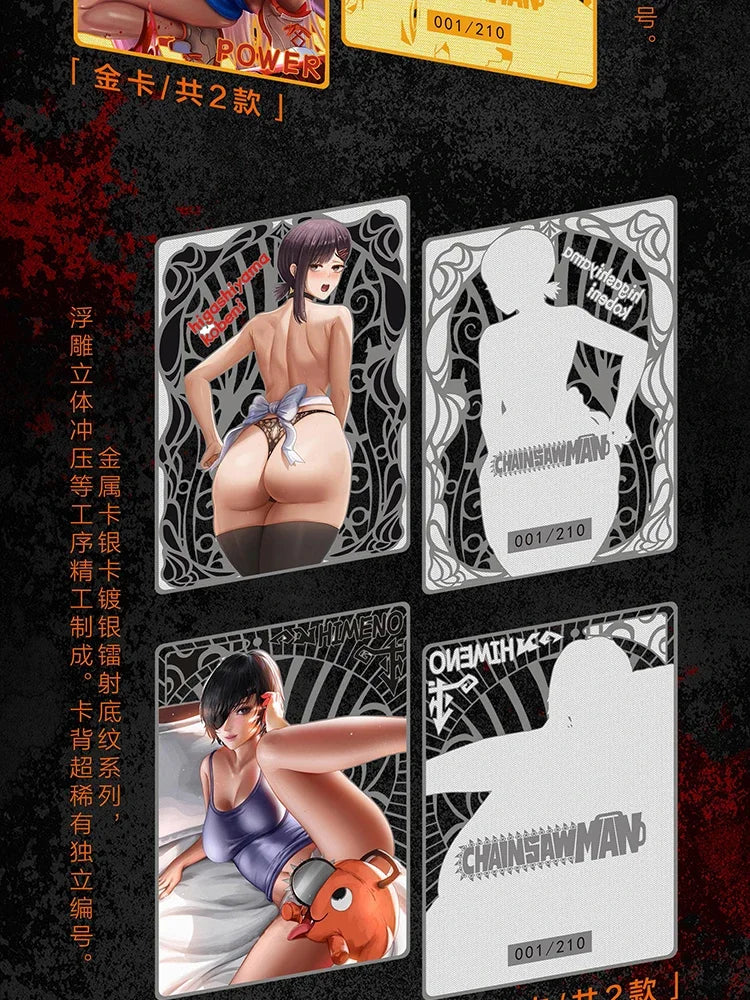 New Chainsaw Man Card Hell Hero Cards Denji Makima Rare Metal Card Fold Cards Animation Collection Card Children Toys Gifts