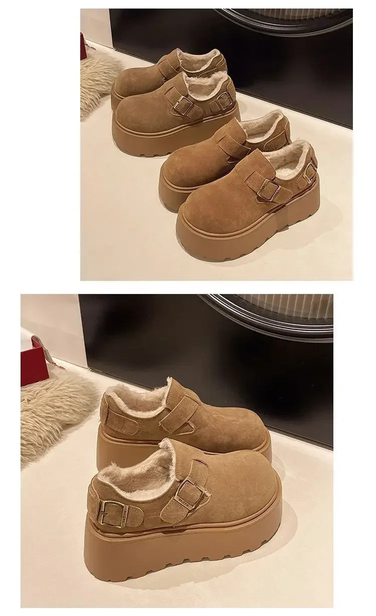 Women's Thick Bottomed Slip-On Flats Fleece Lined Cotton Shoes Spring Autumn Casual Comfortable Flat Heel Warmth Enhancing