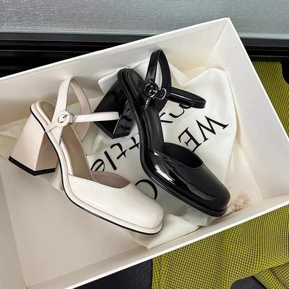 2025 Shoes Female Slingbacks  High Heels Fashion Dress Pumps  Shallow High Chunky  Buckle Strap Women's Sandals
