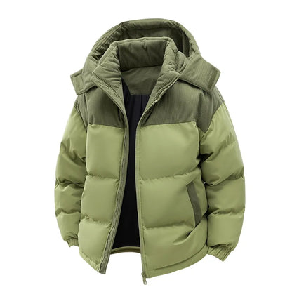 Men's New Winter Cotton Jacket: Fleece-Lined, Thickened for Warmth, with Removable Hood and Stand-Up Collar for Cold Resistance