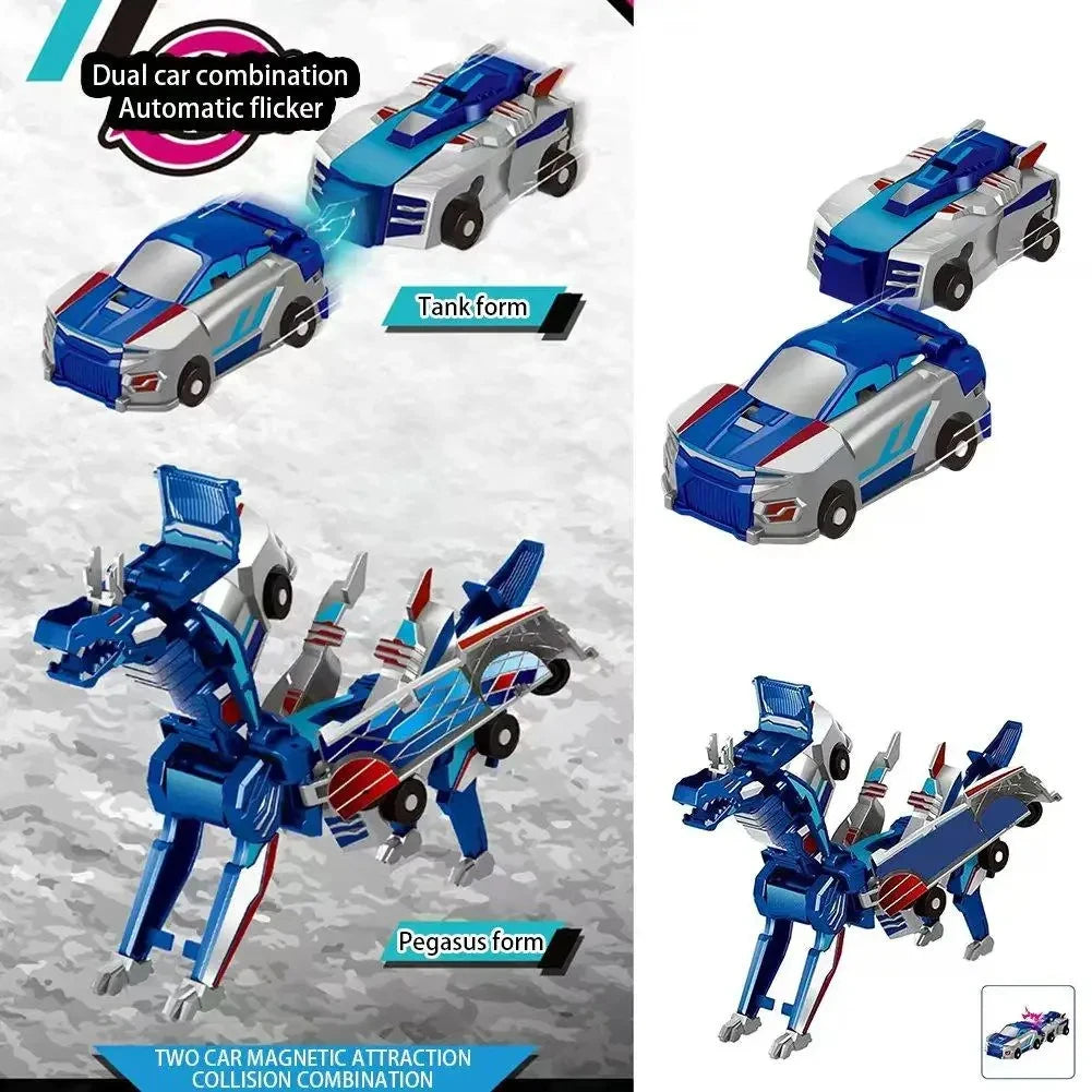 Magnetic 2-in-1 Transforming Car Toy for Kids – Unicorn & Dinosaur Robot, DIY Impact Deformation Racing Educational Gift