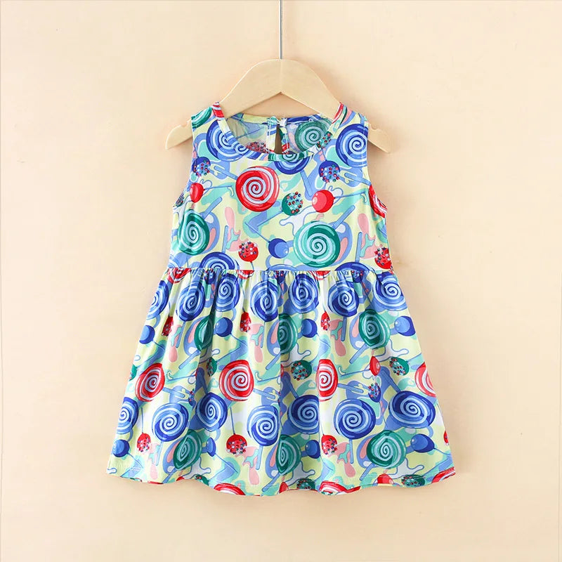 Girls Casual Dresses Flower Printing Sleeveless Casual Dress Toddler Clothes Flower Girl Dresses 2 To 8 Years