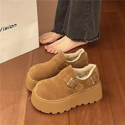 Women's Thick Bottomed Slip-On Flats Fleece Lined Cotton Shoes Spring Autumn Casual Comfortable Flat Heel Warmth Enhancing