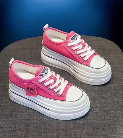 Vulcanized Platform Sneakers Wedge Shoes Non-slip Casual Shoes Women 2025 Autumn Lace-up Comfort Denim Canvas Shoes Thick Sole