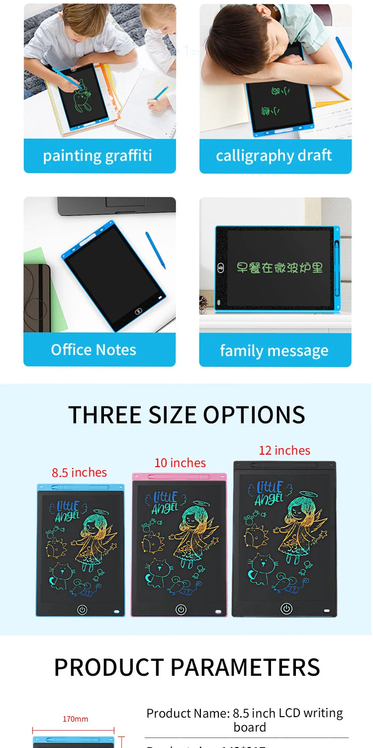 6.5/8.5/10/12 Inch LCD Drawing Tablet for Kids, Rechargeable Erasable Board with Pen, Travel Educational Toy Gift for Boys Girls