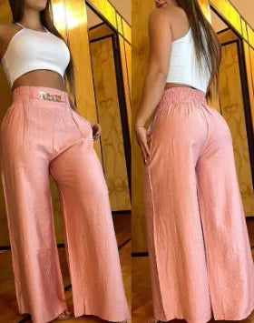 Wide Leg Pants Women Capris Loose Flare Pant Pockets Solid Basics Casual Spliced High Waist Trousers Streetwear Summer 2025
