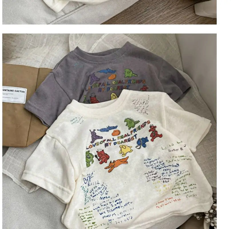 2025 Cartoon Baby T-shirts Korea Style Children's Baby Short Sleeve Printing Tees For Boys Girls