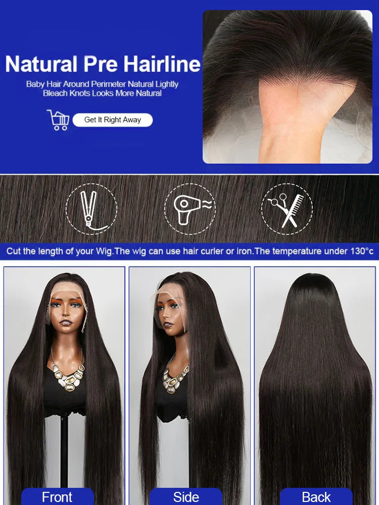 Vietnamese Raw 13X4 Lace Front Wigs For Black Women Remy 30 40 Inch Pre Plucked Bone Straight Human Hair Wigs 13X6 Hd Lace Frontal Wigs