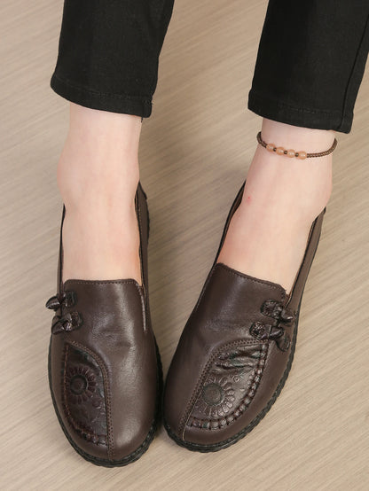 Women's leather flat shoes, spring and autumn women's loafers， single classic mom shoes, anti-slip comfortable and free shipping