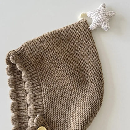 0-3Years Winter Korean Baby Solid Woolen Hat New Star Knitted Warm Cute Ear Protecting Hat Versatile Infant Newborns Cotton Cap
