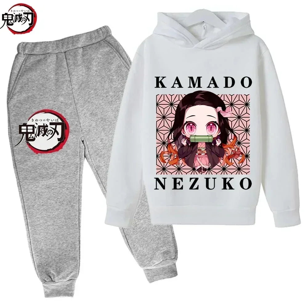 Demon Slayer Anime Tanjiro And Nezuko Kid Hoodie Sweatshirt Child Korean Kpop Street Style Sweatshirt Girl Streetwear Suit