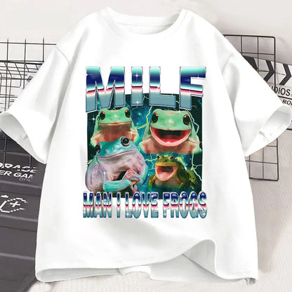 MILF Man I Love Frogs Funny Frog Meme Graphic T Shirt Fashion Vintage T-shirts Women Short Sleeve T-shirt Graphic T Shirts Y2K