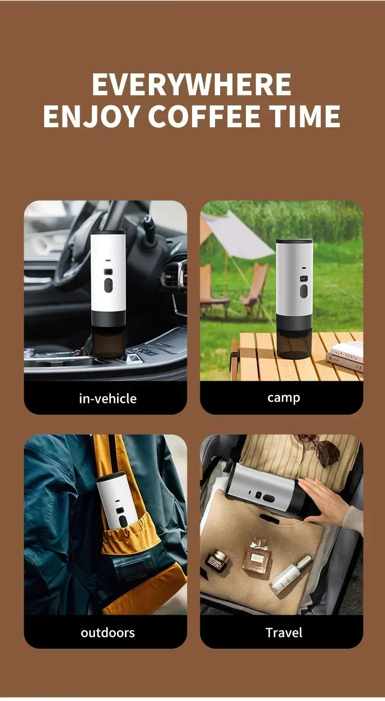 Portable Electric Coffee Maker 3-in-1 Capsule Coffee Grinder Travel Coffee Maker with Cordless Heating for Car and Home Camping