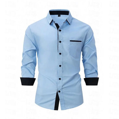 Popular men's color blocked casual long sleeved formal shirt men's slim fit checkered shirt