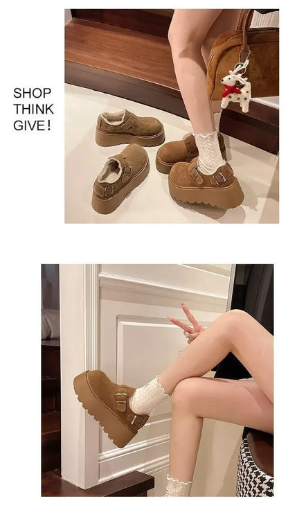 Women's Thick Bottomed Slip-On Flats Fleece Lined Cotton Shoes Spring Autumn Casual Comfortable Flat Heel Warmth Enhancing