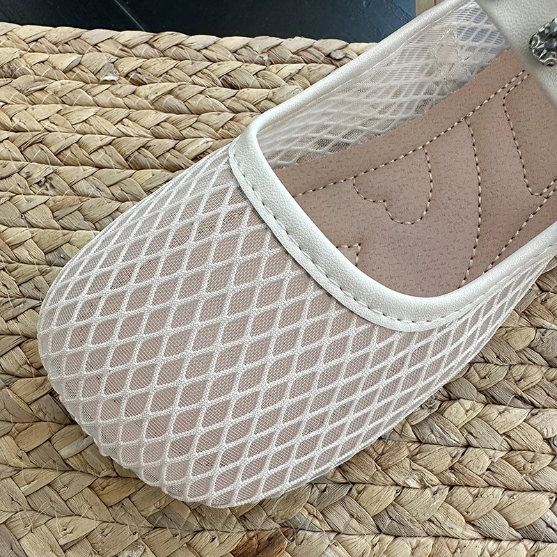 Mesh Breathable Flat Mary Jane Shoes Women Fashion Square Toe Soft Bottom Sandals Comfort Buckle Designer Ballet Shoe for Ladies