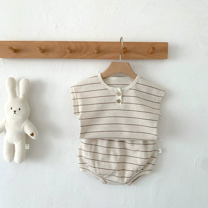 Summer Baby Girls Clothes Set Stripe Boys Infant Clothing Set Top PP Shorts Suit 2PCS Outfits Toddler Baby's Leisure Sports Set