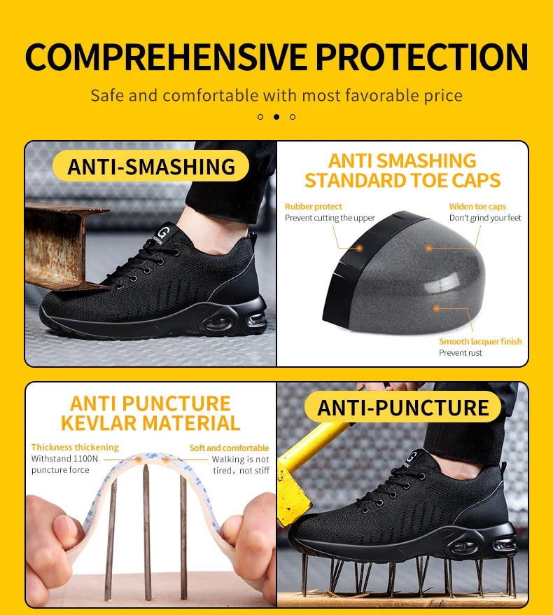Air Cushion Work Safety Shoes For Men Women Breathable Work Sneakers Steel Toe Shoes Anti-puncture Safety Protective Shoe