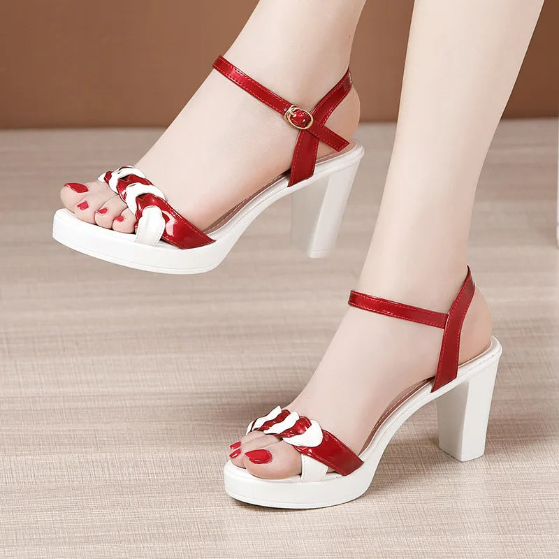 High quality summer leather sandals for women 8cm 10cm high heel 2024 size 32 33 43 platform open toe elegant shoe black white
