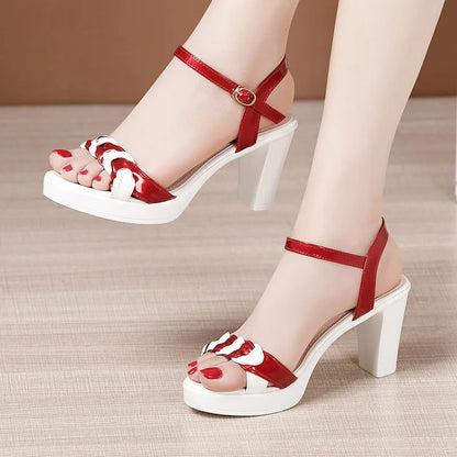 High quality summer leather sandals for women 8cm 10cm high heel 2024 size 32 33 43 platform open toe elegant shoe black white