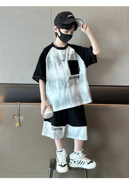 Hot Sale Fashion Baby Boy Suit Summer Casual Clothes Set Top Shorts 2 Piece Outfit Tracksuit for Kids Child Clothing Sets 5-14T