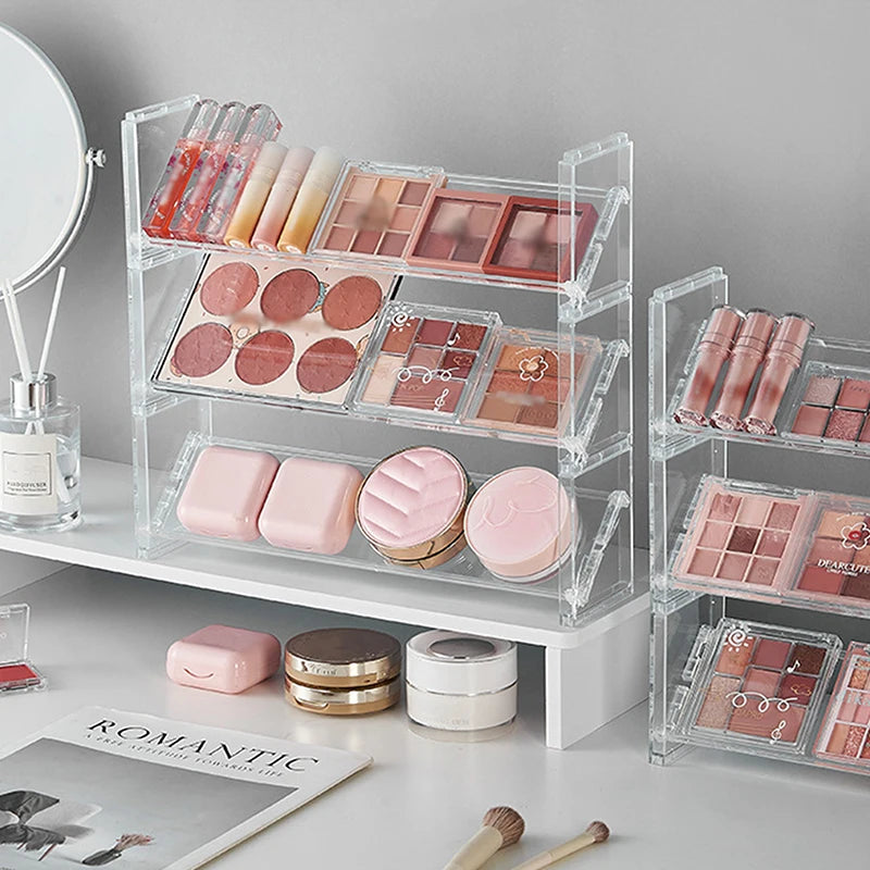 3-layer Acrylic Cosmetics Display Rack Multi-purpose Eyeshadow Tray Blush Storage Shelf Creative Desktop Toys Sundries Organizer