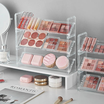 3-layer Acrylic Cosmetics Display Rack Multi-purpose Eyeshadow Tray Blush Storage Shelf Creative Desktop Toys Sundries Organizer
