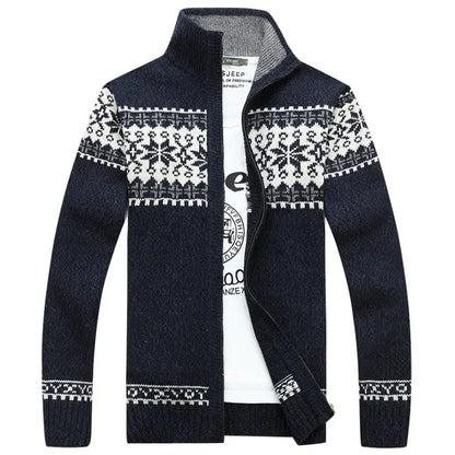 2026 Men's Warm Knitted Jackets Thick Long Sleeve Warm Sweater Coat Printted Casual Cardigan Male Jackets Cardigan Plus Size 5XL