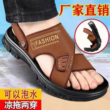 Men's Summer Thickened Anti-slip Wear-resistant Breathable Beach Sandals Driving Beachside Slip-On PVC Material Adult Footwear