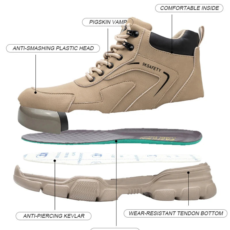 Men Steel Toe Safety Work Boots Indestructible Construction Safety Boots Puncture Proof Male Work Shoes Protective Footwear
