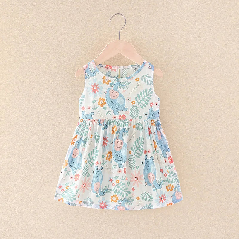 Girls Casual Dresses Flower Printing Sleeveless Casual Dress Toddler Clothes Flower Girl Dresses 2 To 8 Years