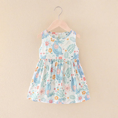 Girls Casual Dresses Flower Printing Sleeveless Casual Dress Toddler Clothes Flower Girl Dresses 2 To 8 Years