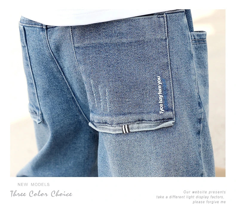 IENENS Spring Light Blue Children's Jeans Boy Denim Trousers Kids Clothes Baby Boys Elastic Waist Pants Slim Jeans For Boy
